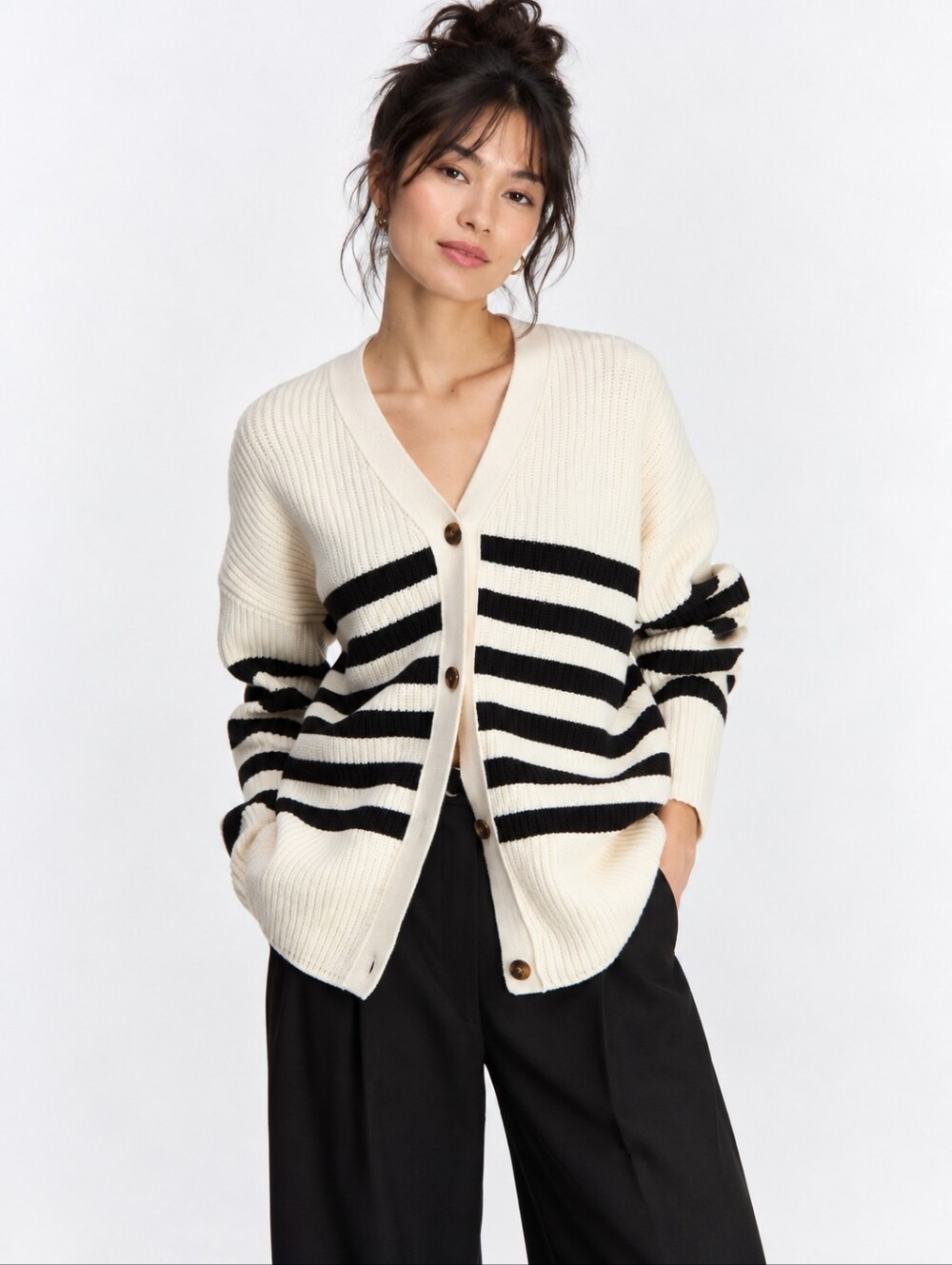 Oak + Fort Chunky Knit Cardigan Sweater Coastal Grandma Preppy Large
